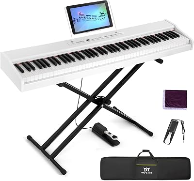 MUSTAR Digital Piano 88 Keys Semi-Weighted with Stand White 800 Tones 80 Demo