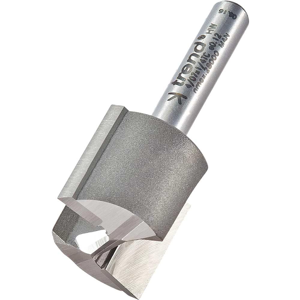 Trend Professional Straight Two Flute Router Cutter, 1/4 Inch Shank, 22.2mm Cut Diameter and 19mm Cut Length, Tungsten Carbide Tipped, 4/07X1/4TC