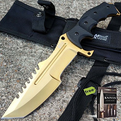 COUNTER-STRIKE CSGO HUNTSMAN Gold Tactical Hunting Survival Bowie Carbon Steel Sharp Tactical Fixed Blade Knife w/sheath + Free eBook by SURVIVAL STEEL