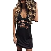 CHUNTIANRAN Mini Dress for Women Summer Beach Vacation T Shirts Sundress Sexy V Neck Sleeveless Tanks Dresses