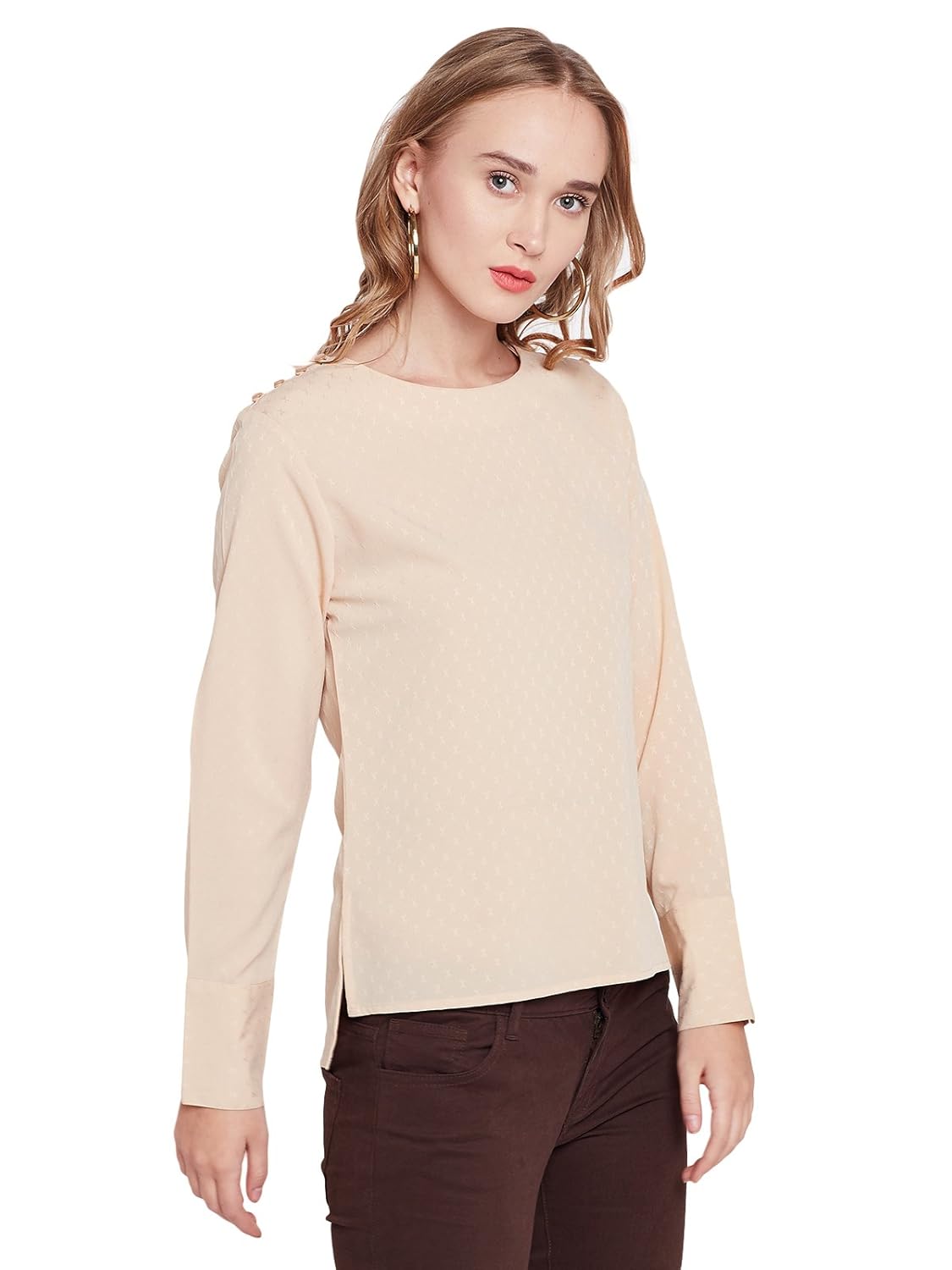 marie claire women beige self-design top