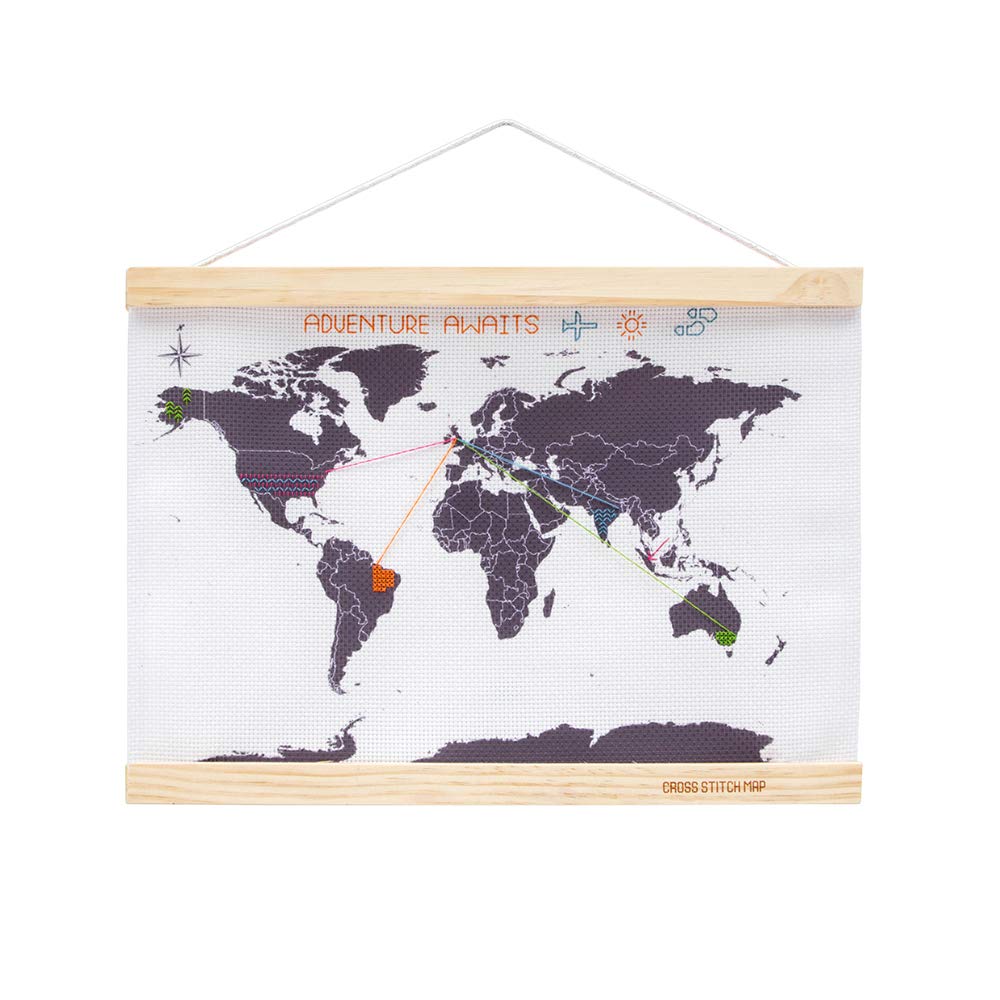 SUCK UK | Cross Stitch Kits | Embroidery Kit for Beginners | Embroidery Kits & Cross Stitch Kits for Adults | Framed World Map Wall Art | Art Supplies & Sewing Accessories | Travel Gifts | Mini
