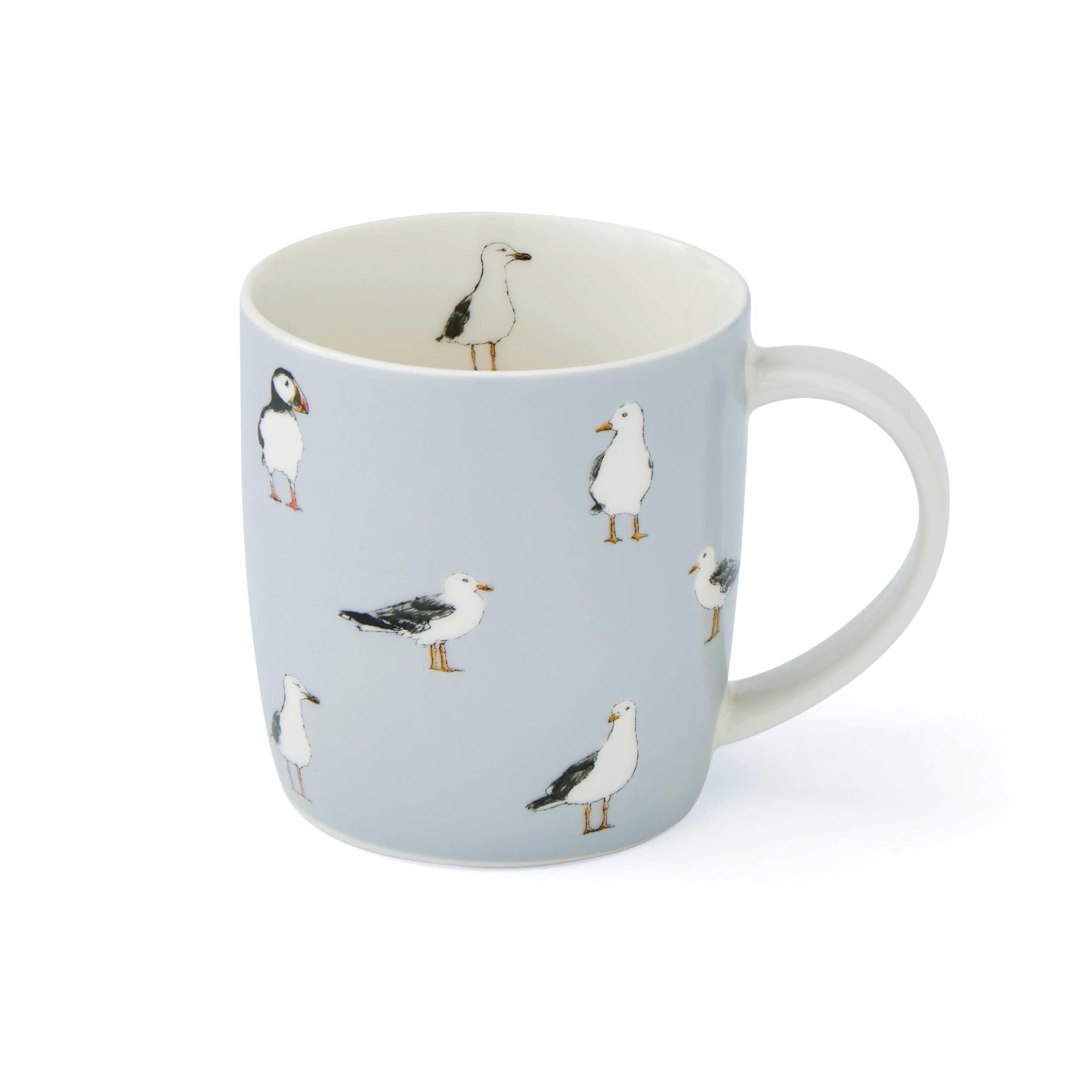 Cooksmart British Designed Barrel Coffee Mug | Ceramic Coffee Mugs for Home or Work | Large Mugs for Hot Drinks | Tea and Coffee Cups - Coastal Birds