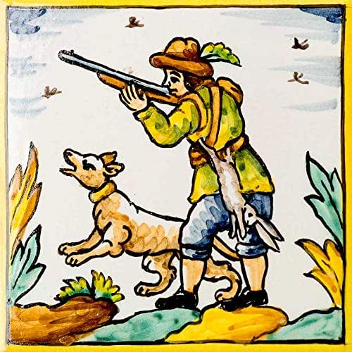 Azulejo pintado a mano con dibujo de un cazador (15x15cm) : Amazon.es