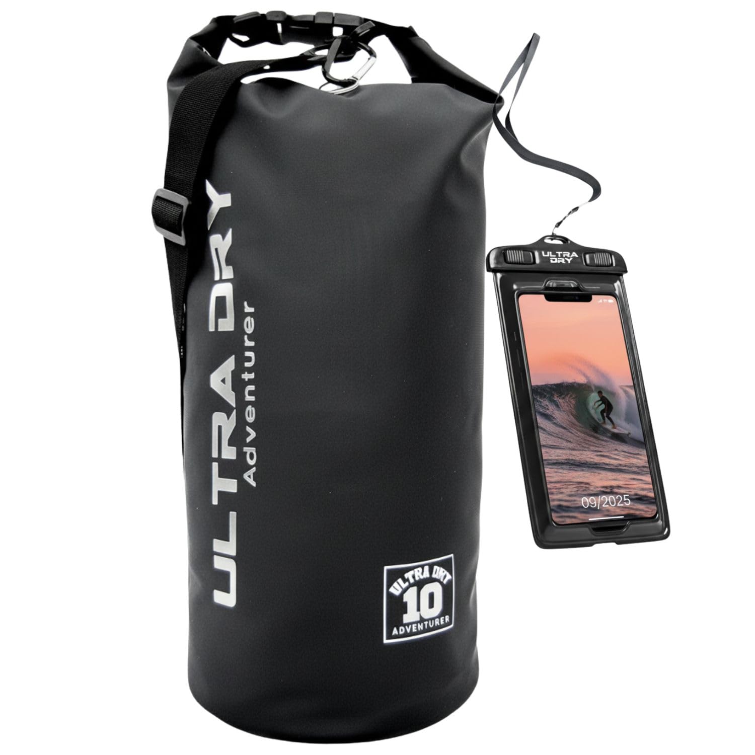 Premium Waterproof Bag, Sack with Phone Dry Bag and Long Adjustable Shoulder Strap Included, Perfect for Kayaking/Boating/Canoeing/Fishing/Rafting/Swimming/Camping/Snowboarding (Black, 10 L)