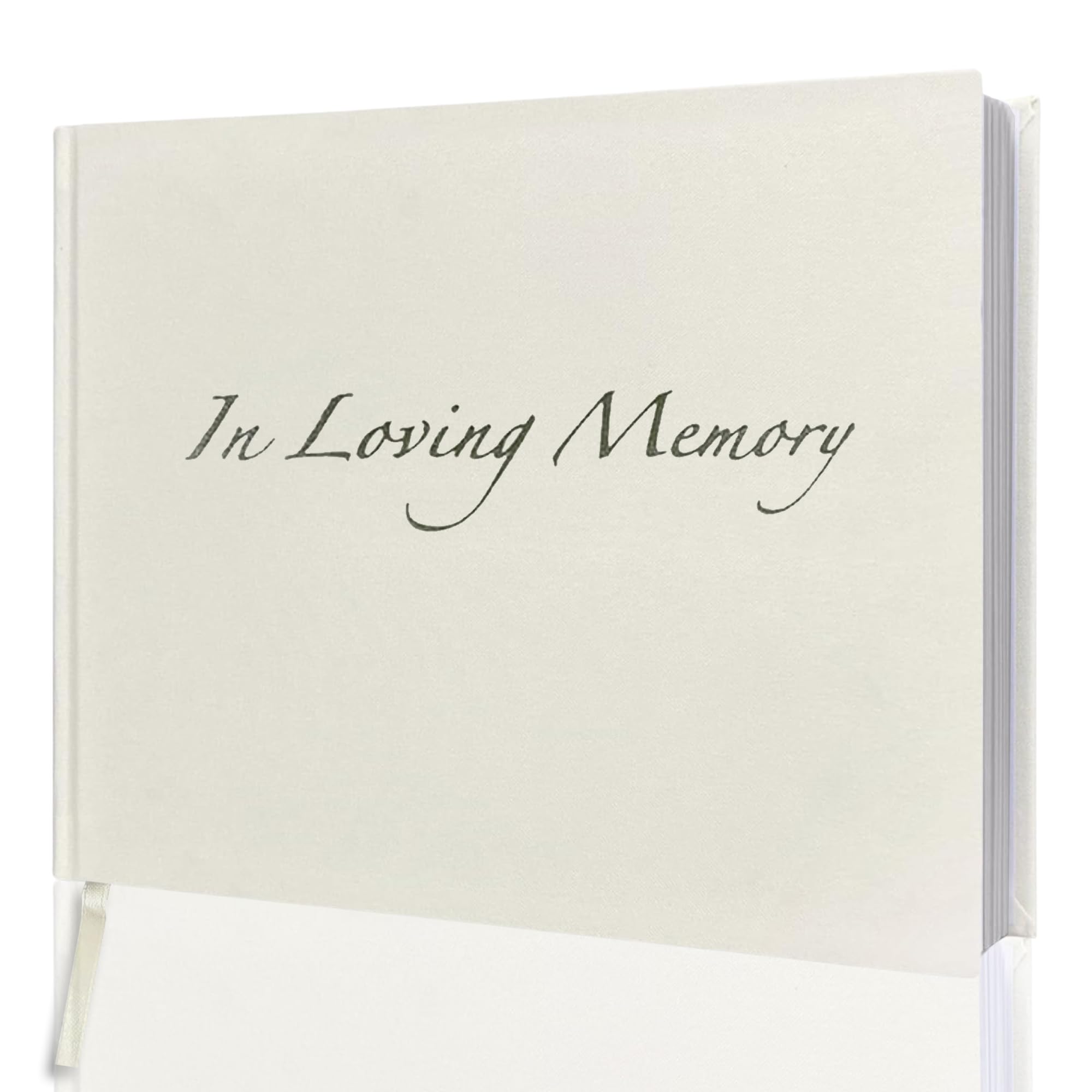 in Loving Memory Condolence Book - 96 Pages with Silver Gilt Pages & Storage Box - Hardcover Memorial Guest Book with 1152 Message Lines & Keepsake Pocket - for Funeral Services (White, 218x160mm)