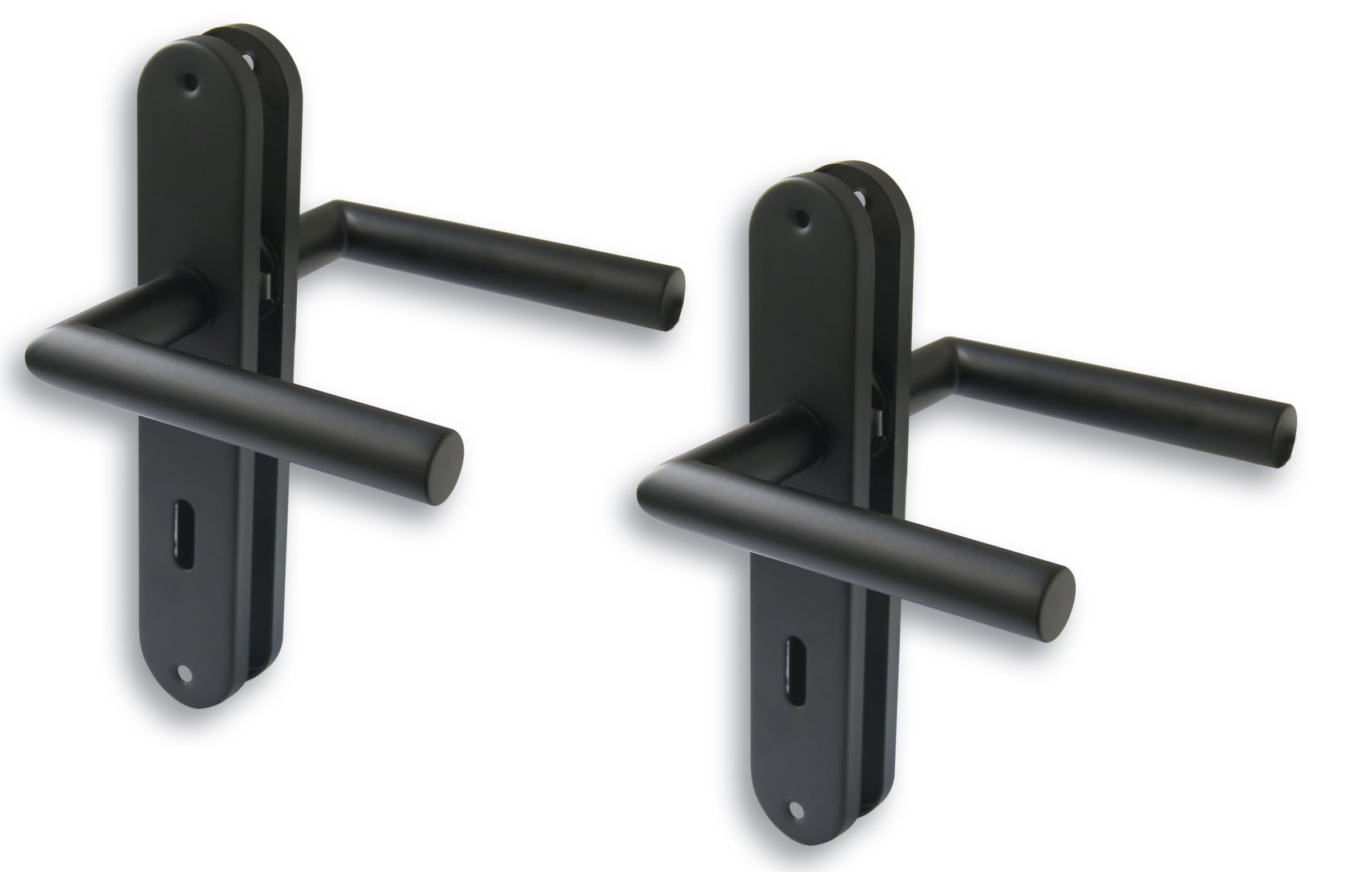 Alpertec Renovation Door Fitting, Long Plate Set of 2, Stainless Steel, Black, for 2 Room Doors with Deadlock Holes, Door Handle, Door Handle