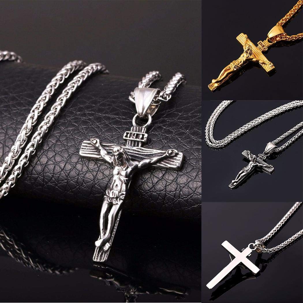 Kecooi Women Men Alloy Jesus Cross Pendant Chain Necklaces Party Jewelry Pendant Necklaces