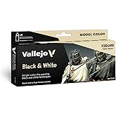 Vallejo - Black &amp; White Acrylic Paint Set | Model Color | Figure Color Series Miniature Model Kit to Achieve Different Nuances with Artist-Grade Pigments | 8 Bottles x 18 ml. (0.60 fl.oz)
