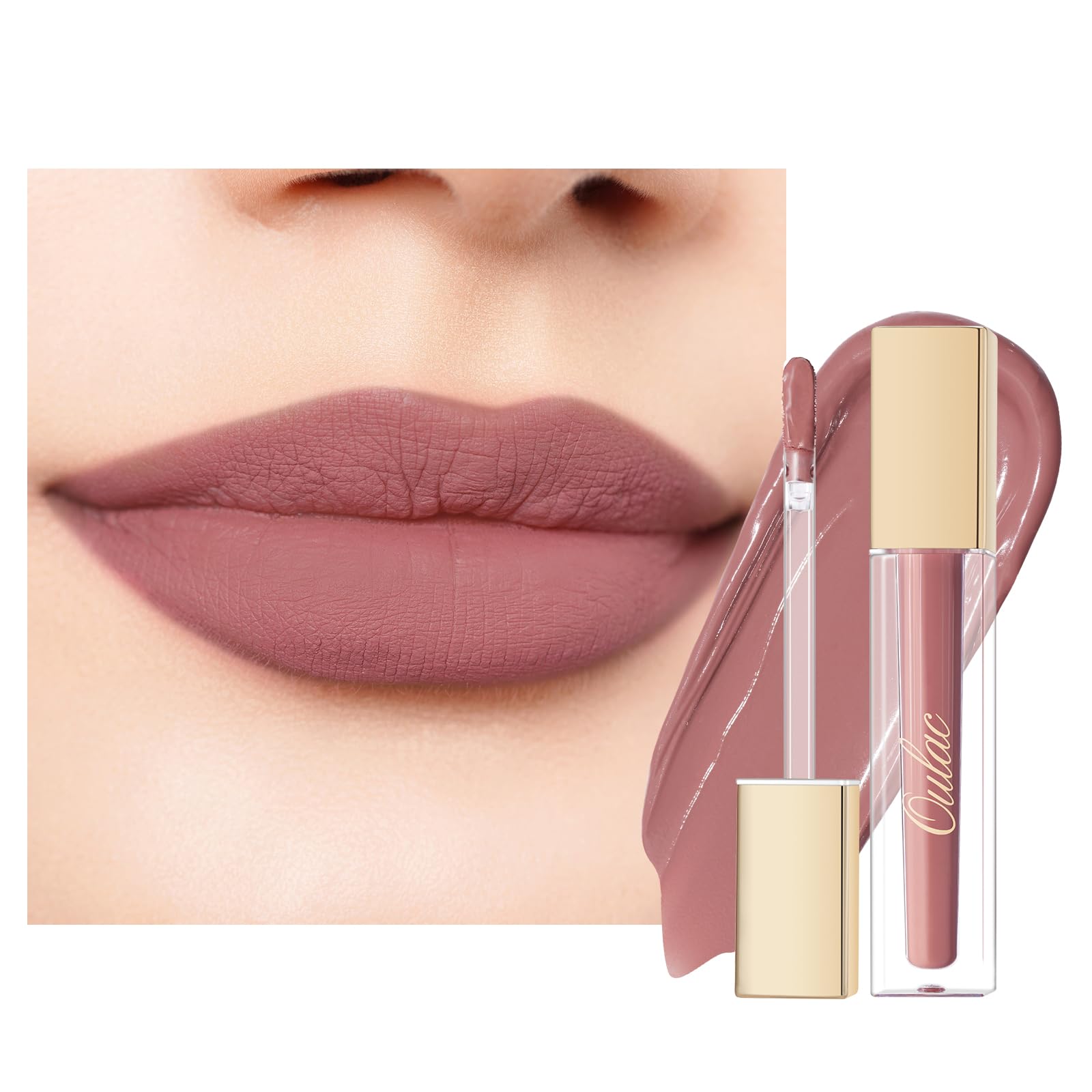 Oulac Nude Pink Lipstick Matte for Women, Pink Nude Long Lasting Lip Stain, Waterproof Highly Pigmented Creamy Formula Lipsticks with Vitamin E, Vegan, 4.5ml M24