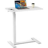 Sweetcrispy Overbed Table, Adjustable Rolling Desk, Mobile Standing Desk | Rolling Overbed Desk Bedside Table with Wheels, Mobile Laptop Cart with Sturdy Frame for Home Office, Hospital, Milky