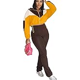 Womens 2 Piece Outfits Sets Casual Jumpsuits Track Suits for Women Set Colorblock Zip Up Cropped Jacket Pants Sweatsuits