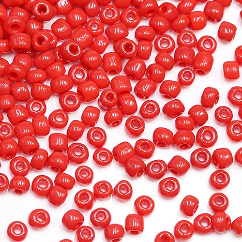 Tibaoffy Red Beads Size 6/0 Crafts Glass Seed Beads 4mm for Jewelry Making (Total About 100g About 1200pcs)