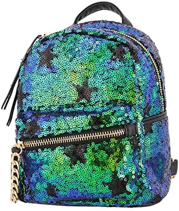 Hermora Fashion PU Leather Shiny Sequins Backpack Purse Leisure Daypack Handbag for Teens and Womens(Green Small)