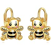 SDOPIR Bee Earrings for Women 925 Sterling Silver Bumble Bee Jewelry Gold-Plated Leverback Earrings For Women