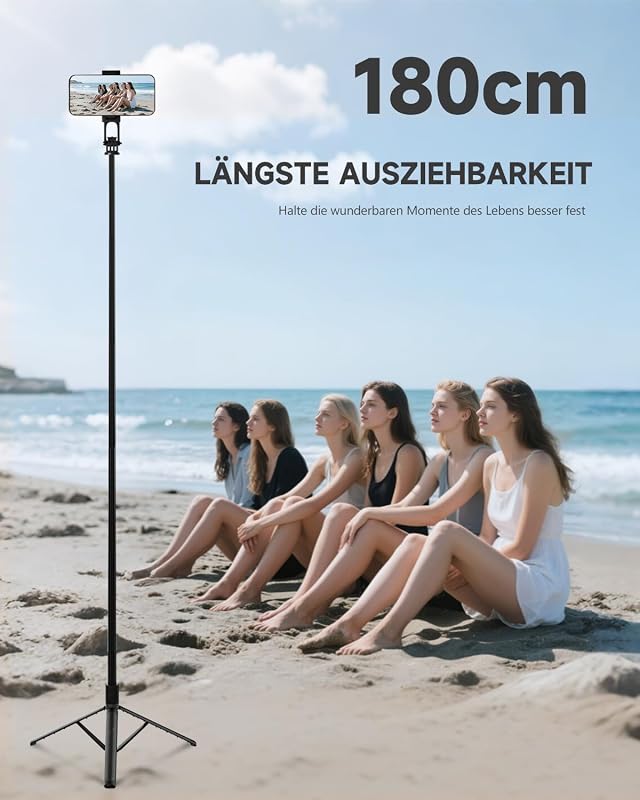 180cm Handy Stativ & Selfie Stick, Aluminium Integriertes Ausziehbares Stativ für Smartphone, Tragbarer Reisestativ-Ständer mit drahtloser Fernbedienung für iPhone/Samsung/Android/Kamera