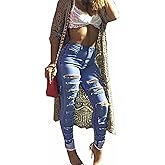 Sexyshine Women's High Waisted Skinny Destroyed Ripped Hole Denim Pants Long Stretch Pencil Jeans