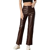 Allegra K Faux Leather Pants for Women's High Waist Straight Leg Punk PU Trousers