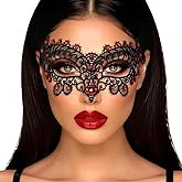 Flimire Black Masquerade Mask for Women Shiny Crystal Lace Mask Prom Ball Party Face Masks Halloween Costume Masks