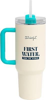 - Copo térmico térmico para retirar 1,2 litros - Primeiro água, depois o mundo - Copo de aço inoxidável de parede dupla - Mantém o calor e o frio - 1,2 litros