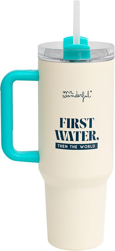 - Copo térmico térmico para retirar 1,2 litros - Primeiro água, depois o mundo - Copo de aço inoxidável de parede dupla - Mantém o calor e o frio - 1,2 litros