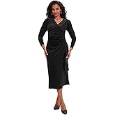 ROYAL MATRIX Women Velvet Dress Wrap V Neck Long Sleeve Maxi Dress Ruched Asymmetrical Midi Dress for Wedding Guest