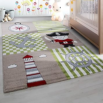 Carpettex Teppich Child Pirate Kids 0450 Beige Rug Green 160x230