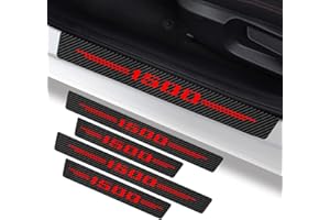 RTGiujds 4Pcs for RAM 1500 Door Sill Protector Reflective 4D Carbon Fiber Sticker Decoration Door Entry Guard Door Sill Scuff Plate Stickers Accessories for RAM 1500 (Red)