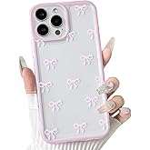 NITITOP Compatible with iPhone 16 Pro Case Cute Clear Durable Ribbon Bowknot Pattern for Girls Women Soft TPU Transparent Full Camera Lens Shockproof Protective Phone Cover - Pink
