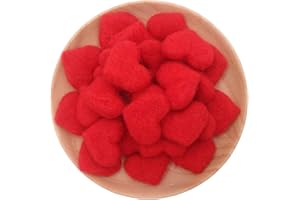 CARTSYOU Heart Shape Felt Wool Beads Balls Pom Pom Handmade DIY for Craft Dream Catcher Baby Mobile Pompom Home Decor Nursery Party Props (Red 40mm 20pcs)
