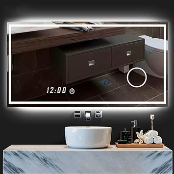 SLRMKK Großer rechteckiger Spiegel, beleuchtete LED mit leichtem