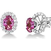 Gem Stone King 925 Sterling Silver Gemstone Birthstone Halo Removable Halo Jacket Stud Earrings For Women | Oval 7X5MM | Fine Jewelry Gifts for Her Mom Women Wife