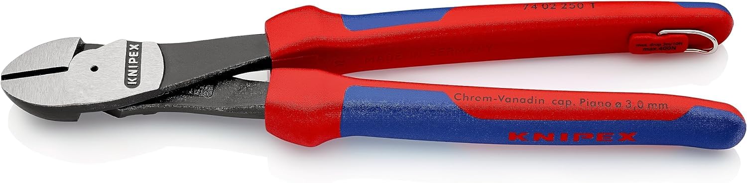 KNIPEX High Leverage Diagonal Cutter Black atramentized, with Multi-Component Grips 250 mm 74 02 250