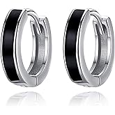 PRAYMOS Black Hoop Earrings for Women Men 925 Sterling Silver Hypoallergenic Huggie Hoop Earrings for Sensitive Ears