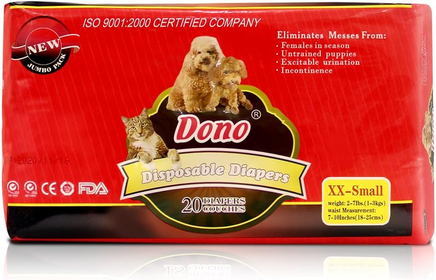 Dono Dog Nappies for Female Dogs - Cat Diapers, 20 pcs, Super Absorbent Dog Sanitary Pants XXS, pink, XXS-20pcs (18-30cm) - Image 3