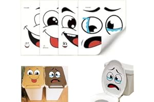 4 Pcs Funny Face Stickers for Trash Cans, 7.87'' Waterproof Vinyl Decals for Trash, Can, Toilet Lid, Fridge, Wall Use, Easy t