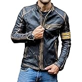 Jild Distressed Café Racer Black Leather Jacket Men - Genuine Lambskin Leather Biker Style Mens Vintage Motorcycle Jacket