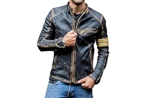 Jild Distressed Café Racer Black Leather Jacket Men - Genuine Lambskin Leather Biker Style Mens Vintage Motorcycle Jacket