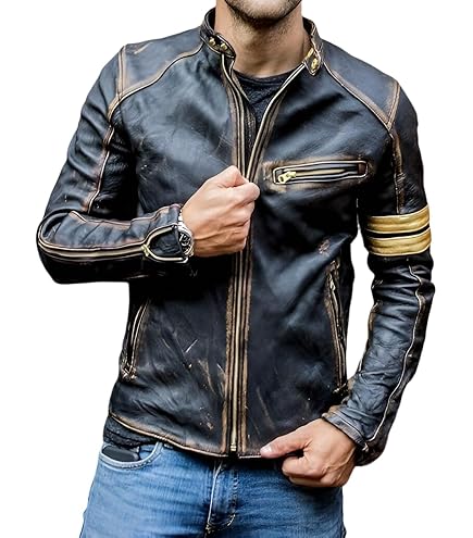 RSH LeatherCraft Distressed Goatskin Leather Biker Vintage Style