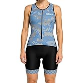 WIXEN Women's Triathlon Suit Sleeveless Tri Suit Padded Cycle Race Swim Bike Run Trisuit Back Pockets