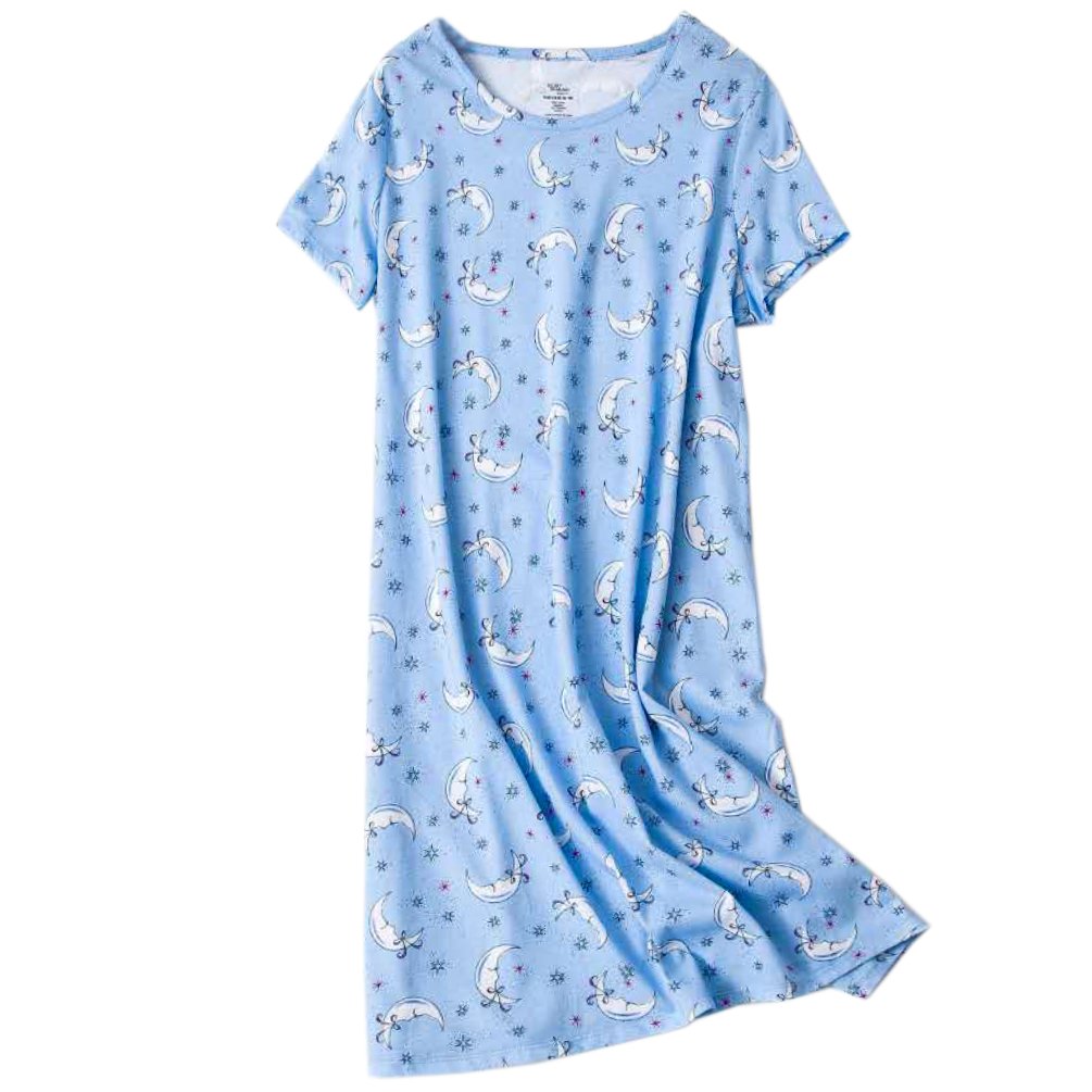 ENJOYNIGHT Womens Cotton Sleepwear Short Sleeves Print Sleepshirt Sleep Tee (Moon Cloud, L/XL)