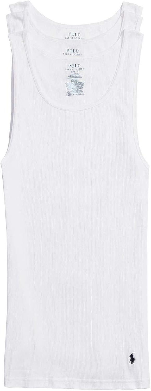 Polo Ralph Lauren Classic Fit Ribbed Tank with Moisture Wicking 100% Cotton - 3 Pack at  Men’s Clothing store