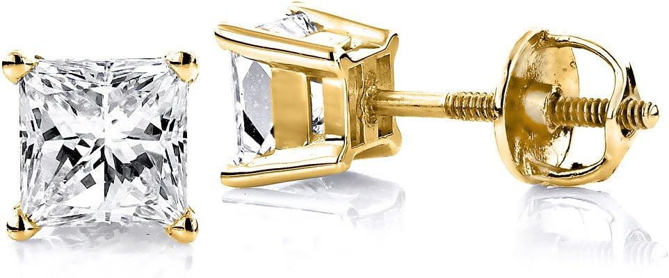 Luxurman Ladies 14K Gold Natural 0.3 Ctw Diamond Studs Princess Cut Diamonds For Her