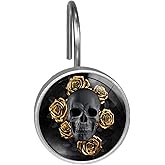 Black Skull with Gold Roses Shower Curtain Hooks Set of 12 Rustproof Metal Decorative Shower Hooks for Curtains Rods Shower Curtain Rings for Bathroom Living Room Bedroom
