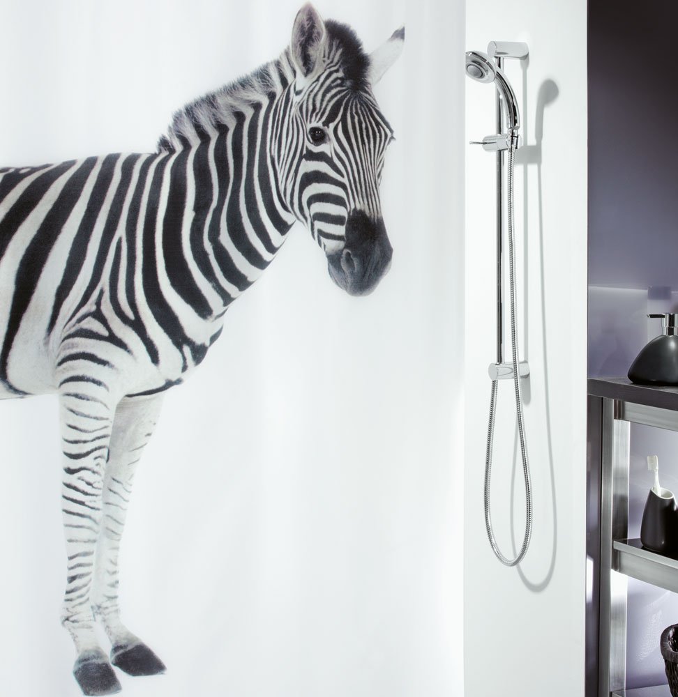 Spirella Zebra Black Textile Shower Curtain 100 % Polyester White Black 180 cm x 200 cm