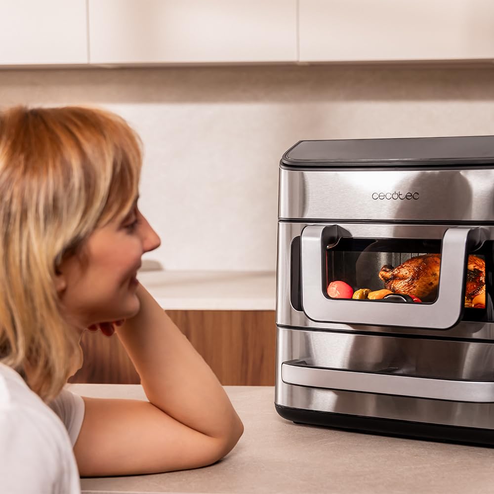 Cecotec Cecofry FoodCourt 18000 4Pizza Air Fryer 18 l Air Fryer 18000 4Pizza 2700 W, Backofen 30 cm, Temperatur max. 230 °C, 9 l Trennwand und 200 °C, Sync-Funktion, Pizzastein, Farbdisplay, Edelstahl 9