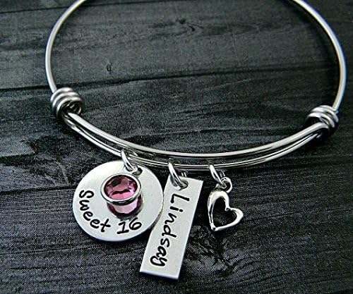 Sweet 16 / Sweet 16 Bracelet / Wire Bangle Bracelet / Sweet 16 Gift / Personalized / Charm Bracelet / Hand Stamped Jewelry / Sweet 16 Gift / Personalized Sweet 16 / Personalized Jewelry / Gift for her