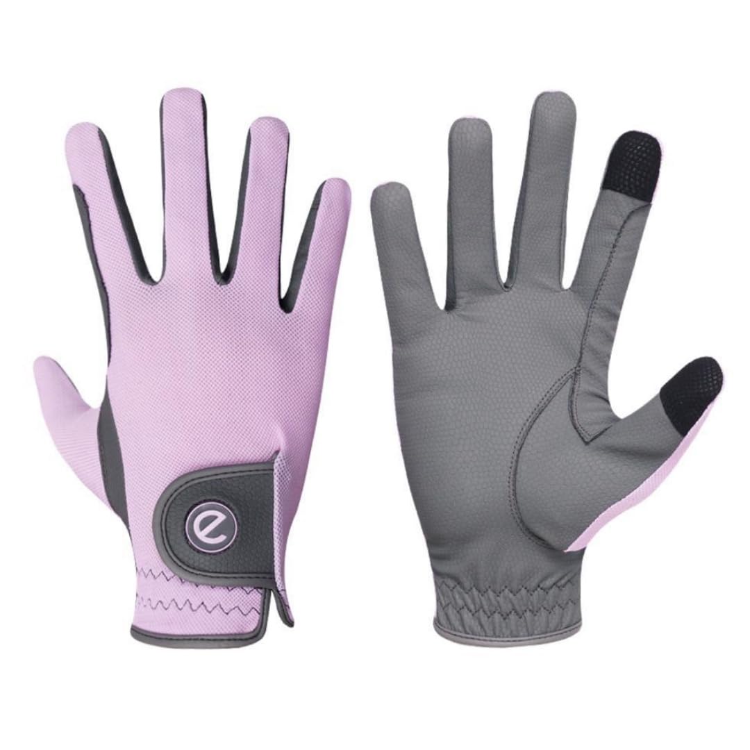 eGlove - eQUEST GripPro X-LITE Horse Riding Gloves - Lightweight, Breathable, Grippy Non-Slip Material - Comfort Mesh Back - Touchscreen Gloves (PINK - GREY PALM - PLAIN CUFF, XS)