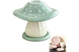 4Pcs Mushroom Ceramic Tableware Set, Unique Mushroom Dinnerware Set with Bowl, Saucer,Cup and Plate, Cute French Onion Soup B