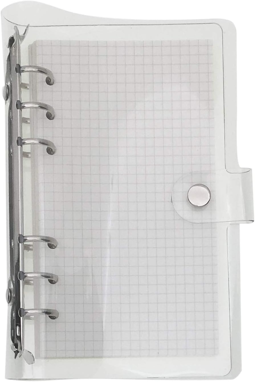 A6 A5 6-Holes Colorful PVC Cover Round Ring View Binder with Snap Button Closure File Folder (White, A5 Mini Set)